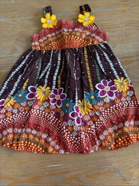 Blueberi Boulevard Brown Sundress with Yellow & Purple Floral Accents